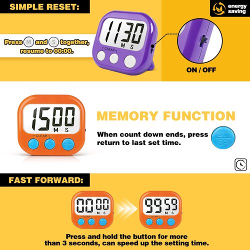 Classroom Timers for Teachers Kids Large Magnetic Digital Timer Teacher Supplies 2 Pack-Orange Purple