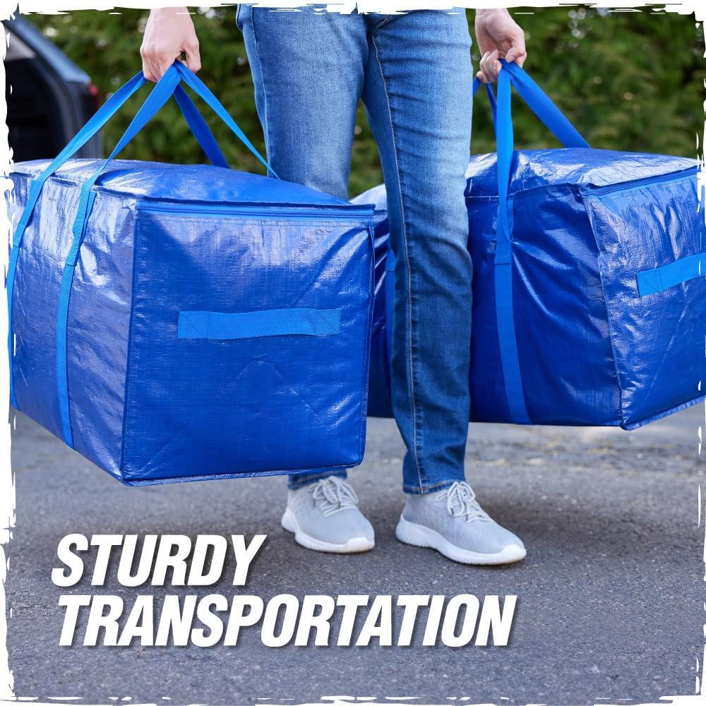 Rugged Rhino Heavy Duty Extra Large Moving Bags - Durable, Space-Saving Storage with Strong Handles | Blue/Clear 4-Pack