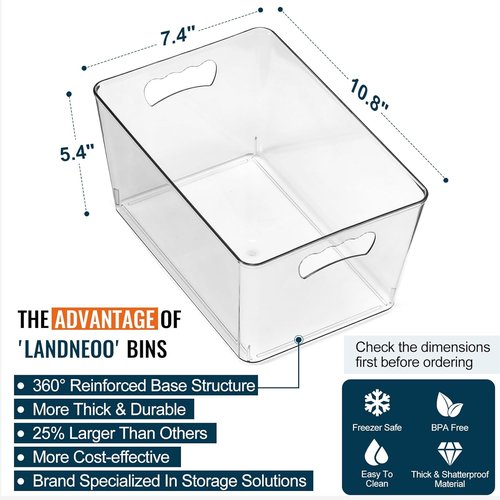 Clear Storage Bins - 12 Pack Large Plastic Organizers with Handles & Labels for Home, Kitchen, Bathroom
