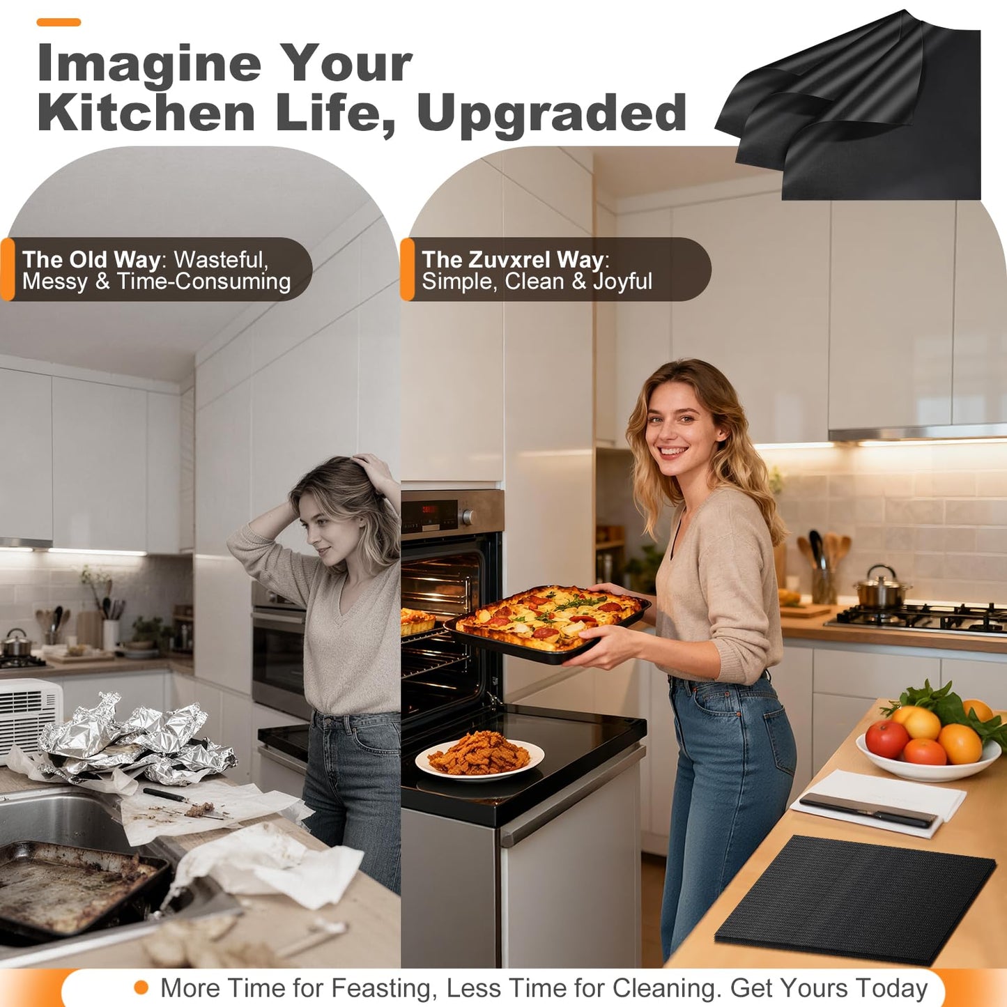 Updated 4 Pack 11.6"x11.6" Toaster Oven Liners for Bottom of Oven, Reusable Non-Stick Heat Resistant Air Fryer Liners, Compatible with Ninja, Breville, Cuisinart, Cosori, Black & Decker, Emeril