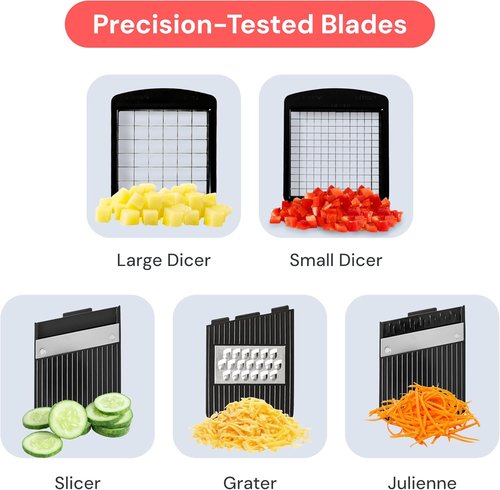 Fullstar XL Vegetable Chopper & Mandoline Slicer - 6-in-1 Food Slicer, Dicer & Spiralizer with Pull-Out Tray | Black/White