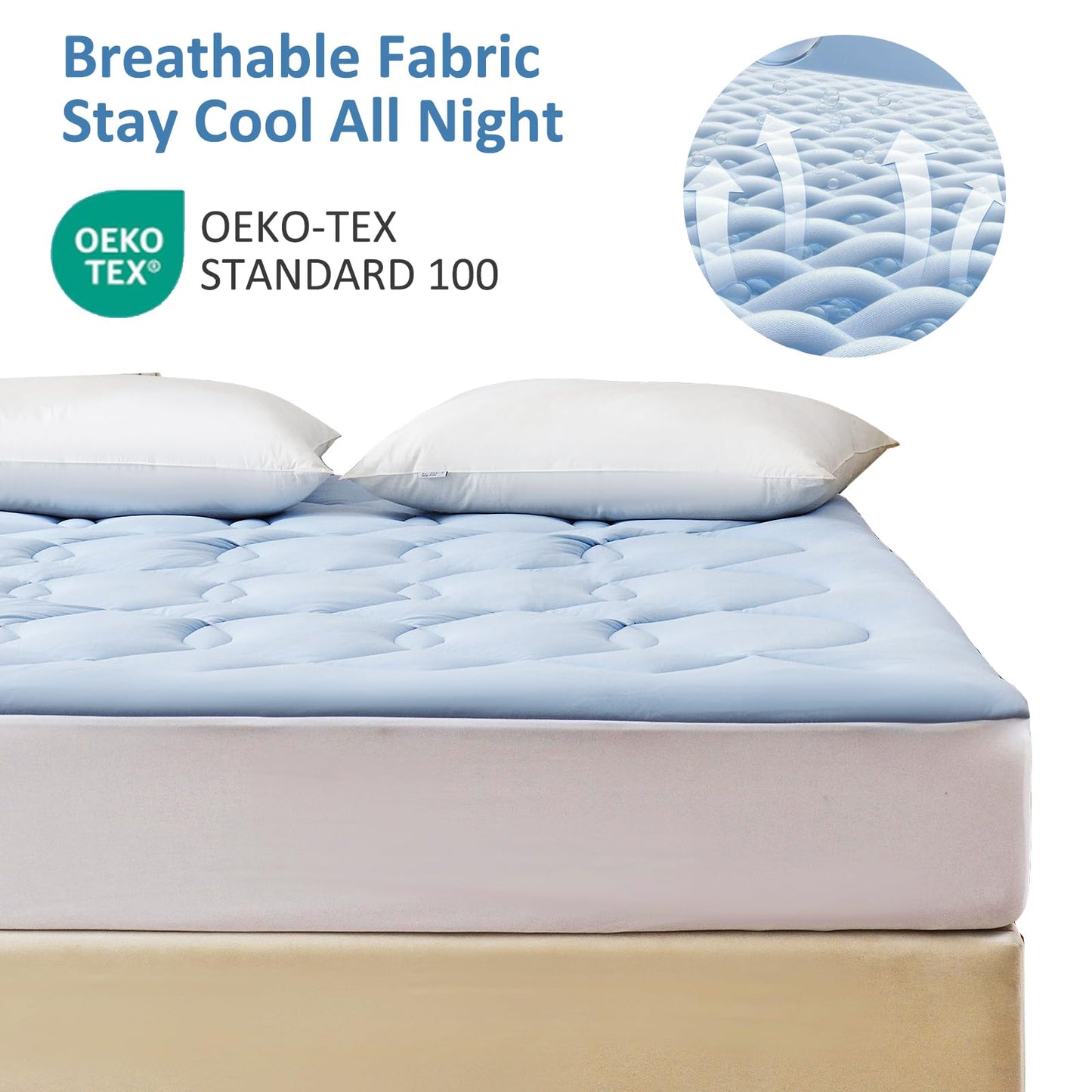 Friendriver King Size Cooling Mattress Pad Waterproof Mattress Topper for Hot Sleepers - Soft Breathable Mattress Cover with 8"-21" Deep Pocket (78×80",Blue)