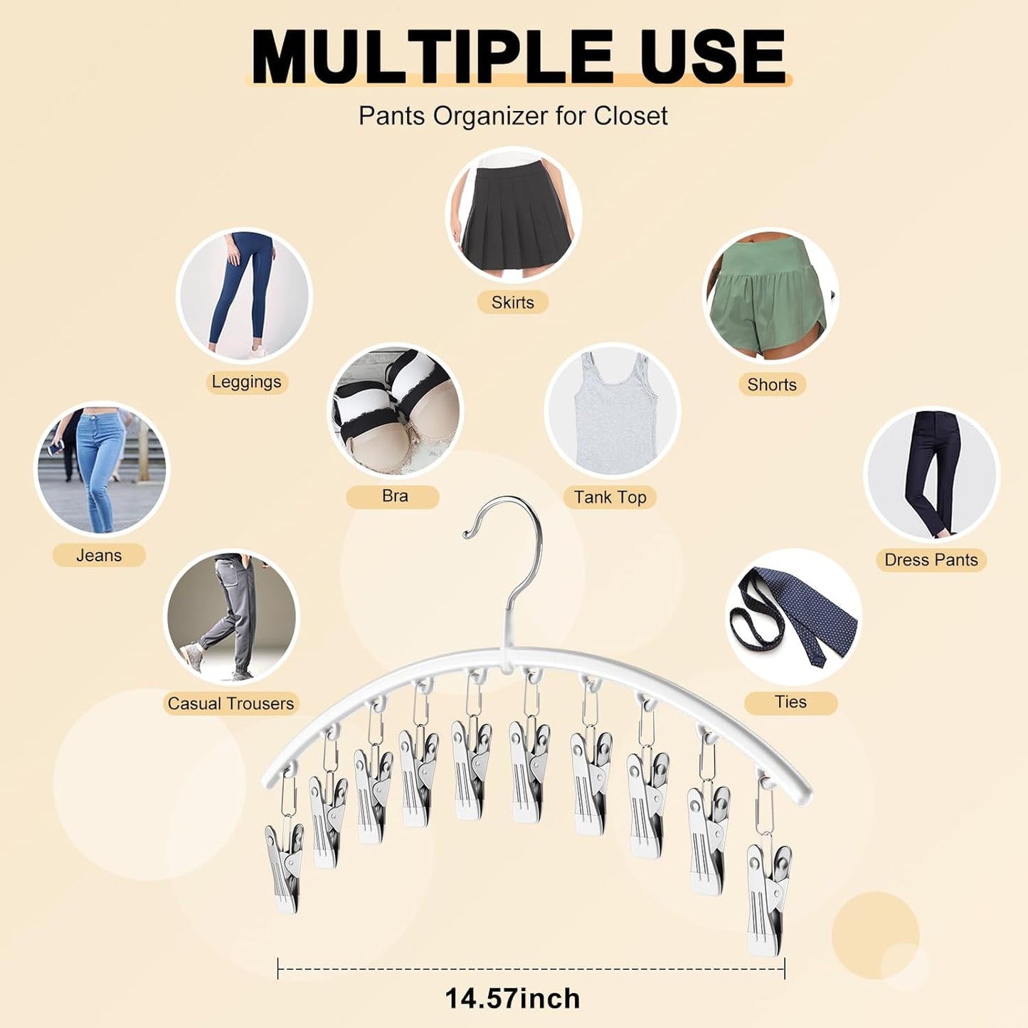 Legging Organizer - Skiennix Metal Yoga Pants Hanger with 10 Clips | Space-Saving Closet Storage - White