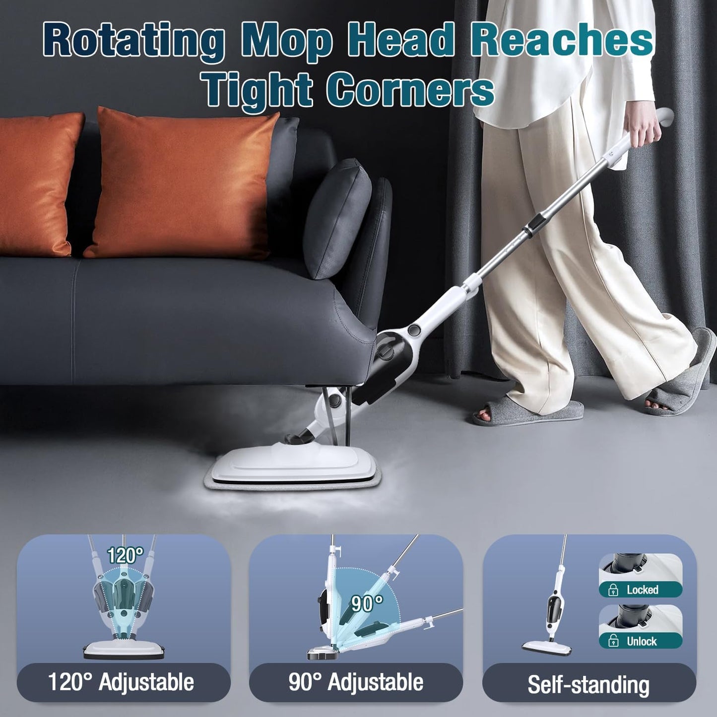 Skiennix Steam Mop - 11-in-1 Multi-Purpose Cleaner with 15.2 OZ Tank & 23FT Cord | Ideal for Hardwood, Tile & Furniture