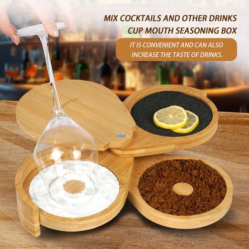3 Tier Margarita Salt Rimmer Set Bamboo. Family Party Salt and Sugar Rimmer for Cocktails Bar Bartender Tools Glass Rimmer Cocktail Rimmers Drinks 5.1 Inch Margarita Kit