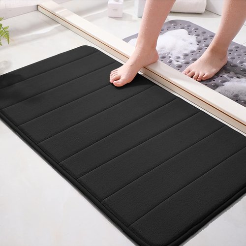 **JMTOOR Memory Foam Bath Mat - Soft Coral Velvet | Non-Slip, Rapid Water Absorption, 17" x 24", Black**