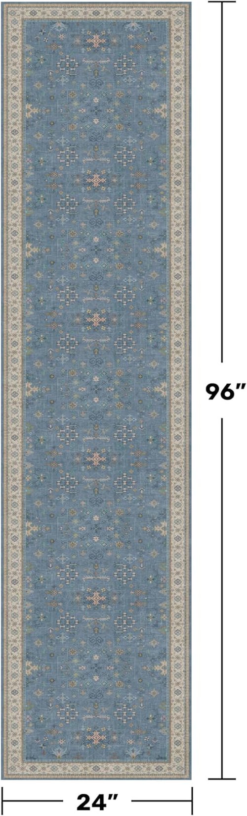 Hazo Haus Light Blue 2x8 Washable Runner - Boho Non-Slip Vintage Floral Rug for Hallway & Kitchen