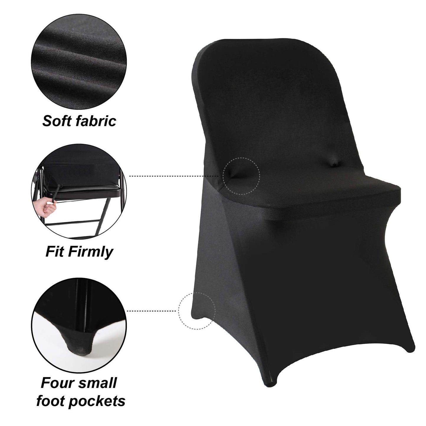 20 Pack Black Spandex Folding Chair Covers in Stretch Washable Fabric for Wedding, Party,Holidays,Celebration and Other Special Events
