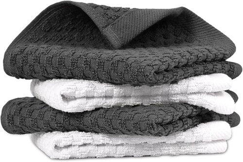 Infinitee Xclusives Premium Cotton Dish Cloths - Ultra Soft & Highly Absorbent | 12 x 12 Inches | Pack of 4 | Grey
