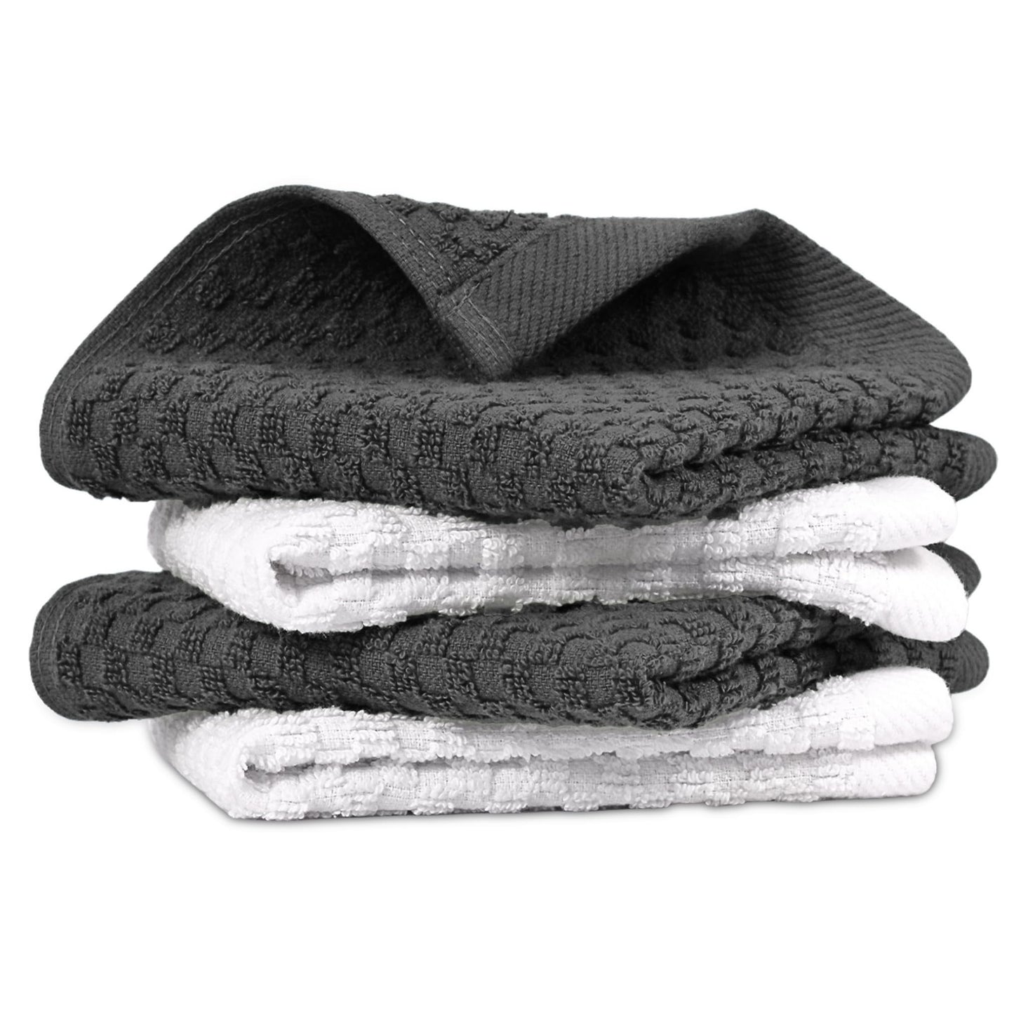 Infinitee Xclusives Premium Dish Cloth 100% Cotton 12 x 12 Inches |Pack of 4| - Ultra Soft Tea Towels - Highly Absorbent Kitchen Rags - Terry Dishcloth for Kitchen and Household Cleaning |Grey|