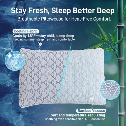Cotelovo Shredded Memory Foam Pillows - Soft Bamboo Viscose, Adjustable & Hypoallergenic | Queen Size Set of 2