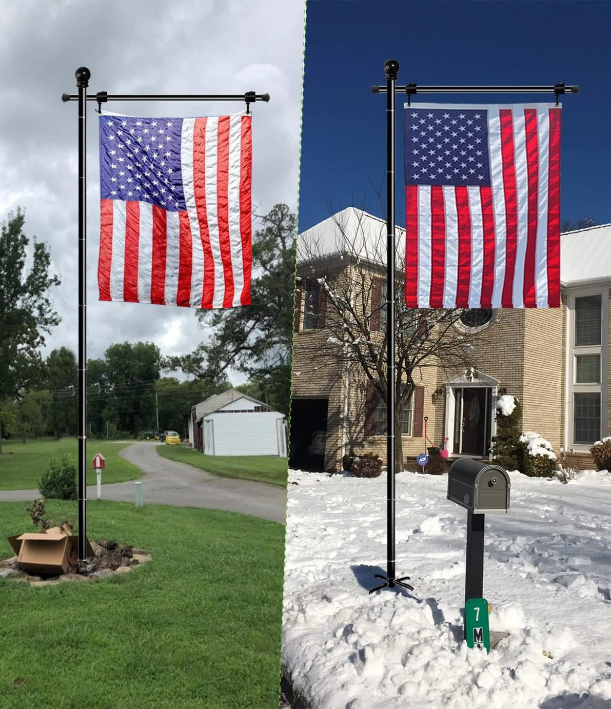 Koutemie 10FT Heavy Duty Garden Flag Pole Stand - Adjustable 5 Prong Base for 3x5 American Flags