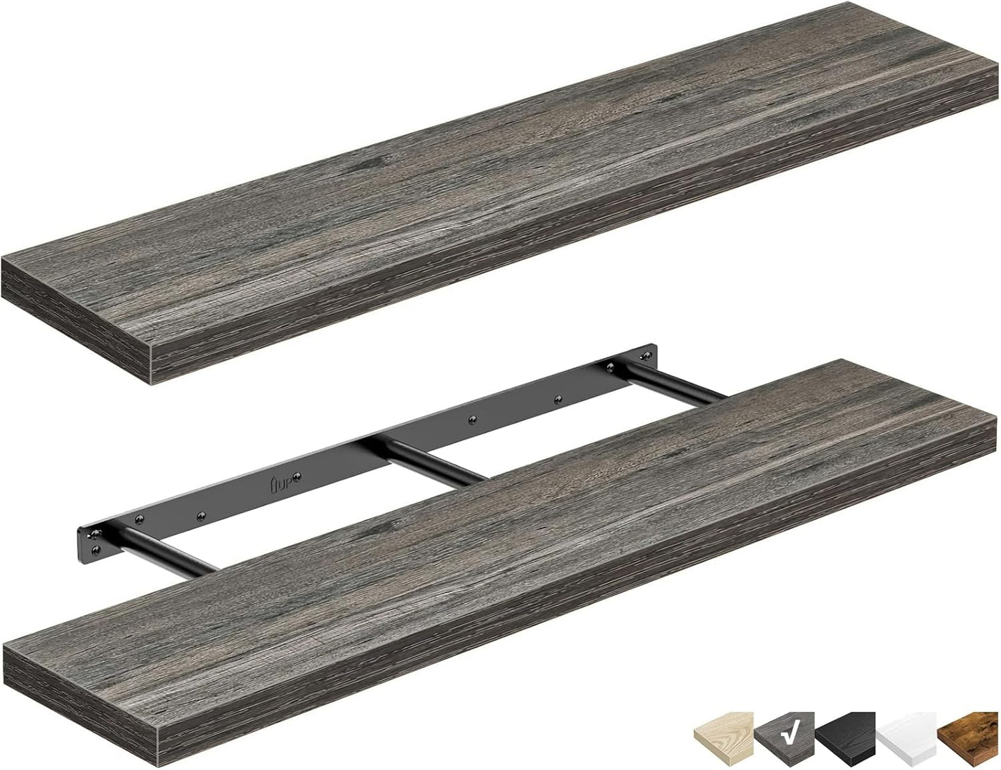 QEEIG Floating Shelves - Extra Long Wall Mounted Shelf for Home Decor | Set of 2, 47.2" x 9.3", Grey