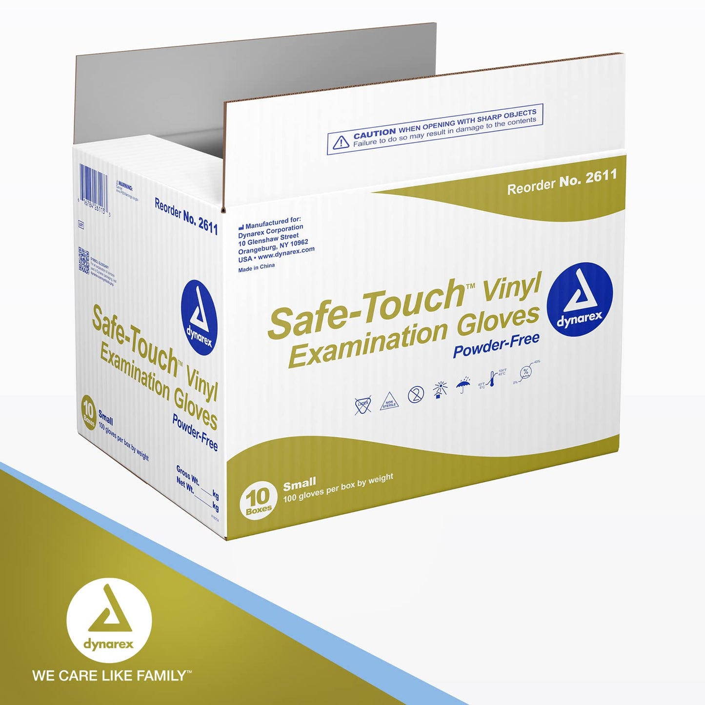 Dynarex Safe-Touch Vinyl Disposable Exam Gloves, Powder-Free, Food Safety and Compliance, Ambidextrous, Clear, Small, 1 Case - 10 Boxes of 100 Gloves