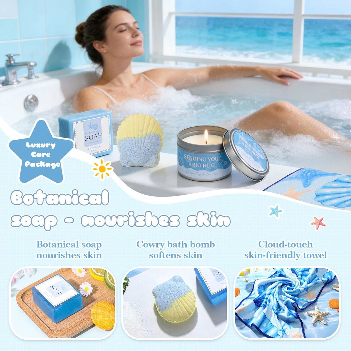 Mothers Day Gifts for Mom, Self Care Gift Basket for Women, Relaxation Spa Gift Set with Tumbler, Blue Ocean Gift Baskets for Mom, Wife, Grandma
