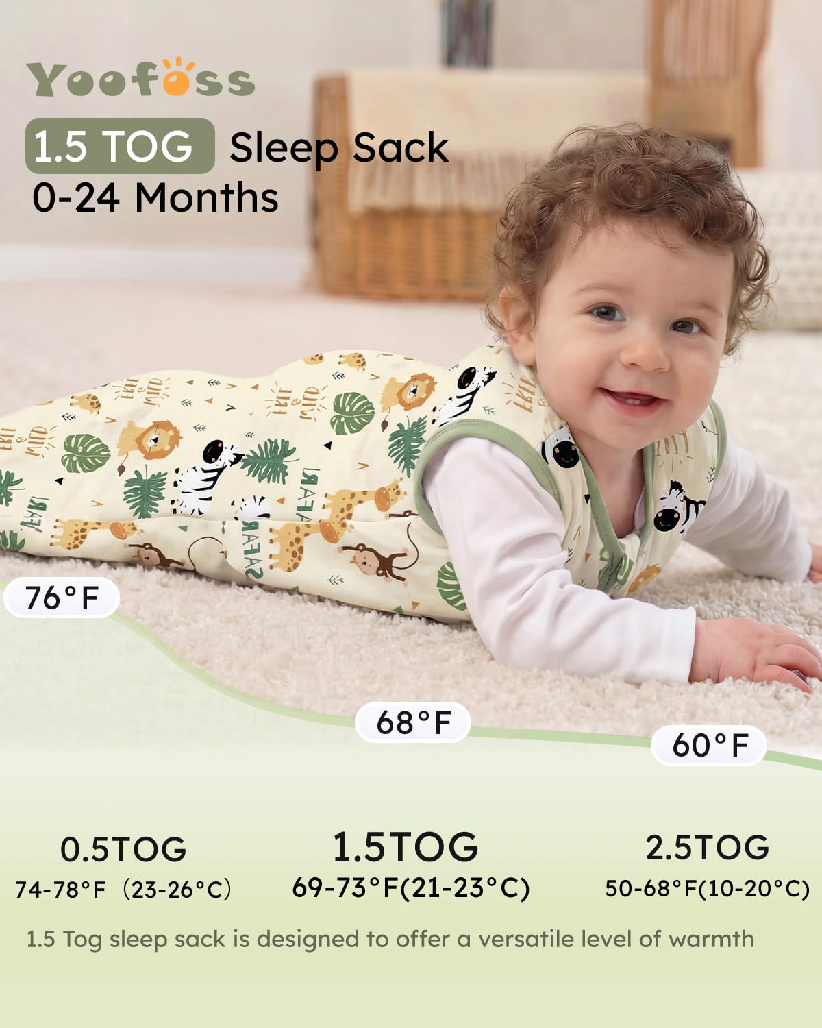 Yoofoss Baby Sleep Sack - 1.5 Tog Organic Cotton Wearable Blanket for Infants 0-6 Months | Warm & Comfy