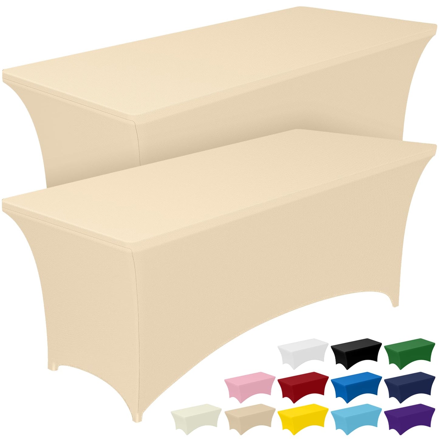 Pureegg Spandex Tablecloth 6ft - 2 Pack, Fitted and Tight Cloth for Rectangle Table, Wrinkle-Free and Stretch Table Cover for Party, Wedding, Banquet and Birthday, Champagne