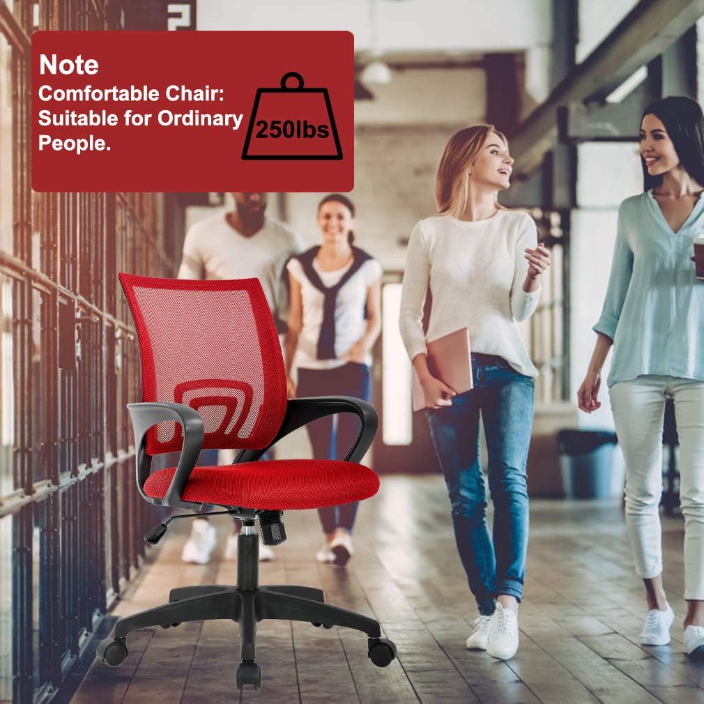 BestOffice Ergonomic Desk Chair - Mesh Computer Chair with Lumbar Support & Armrests | Red Mid Back