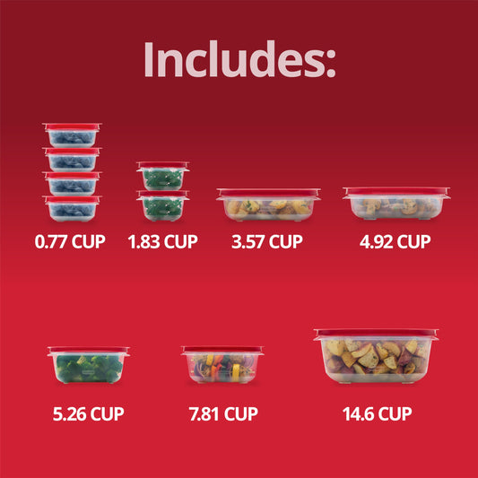 Rubbermaid EasyStore Rectangle and Square Containers, 22-Piece Set, Food Storage Containers with Lids