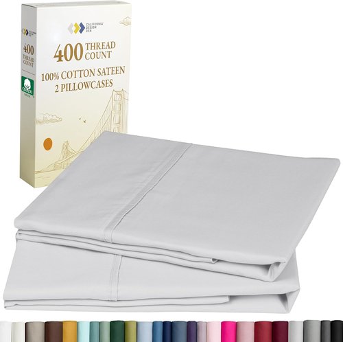 California Design Den King Pillowcases Set of 2 - 400 Thread Count Soft Natural Cotton in Silver
