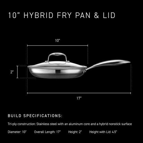 HexClad Hybrid Nonstick 10-Inch Frying Pan - Tempered Glass Lid, Stay-Cool Handle, Oven-Safe Up to 900°F