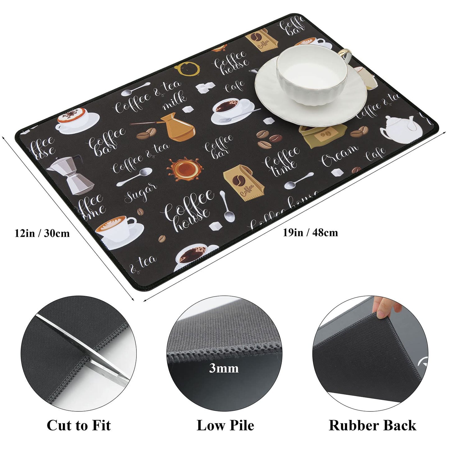 SHACOS Coffee Mat 2-Pack 12x19 Inch Absorbent Non Slip Coffee Maker Mats for Countertop Bar Accessories Dish Drying Mat Waterproof Heat Resistant, Brown