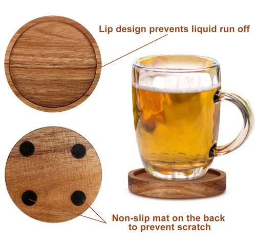 4 Pcs Farmhouse Wooden Coasters with Holder Cute Wood Drink Coaster Set Outdoor Beer Costers Home Decoration Coffee Table Decor Gift Cup Coaster Bar Kitchen Dining Table Accessories Modern Coasters