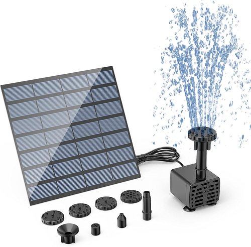 AISITIN Solar Water Pump Kit - DIY Outdoor Fountain Pump with 6 Nozzles for Bird Baths, Ponds & Gardens