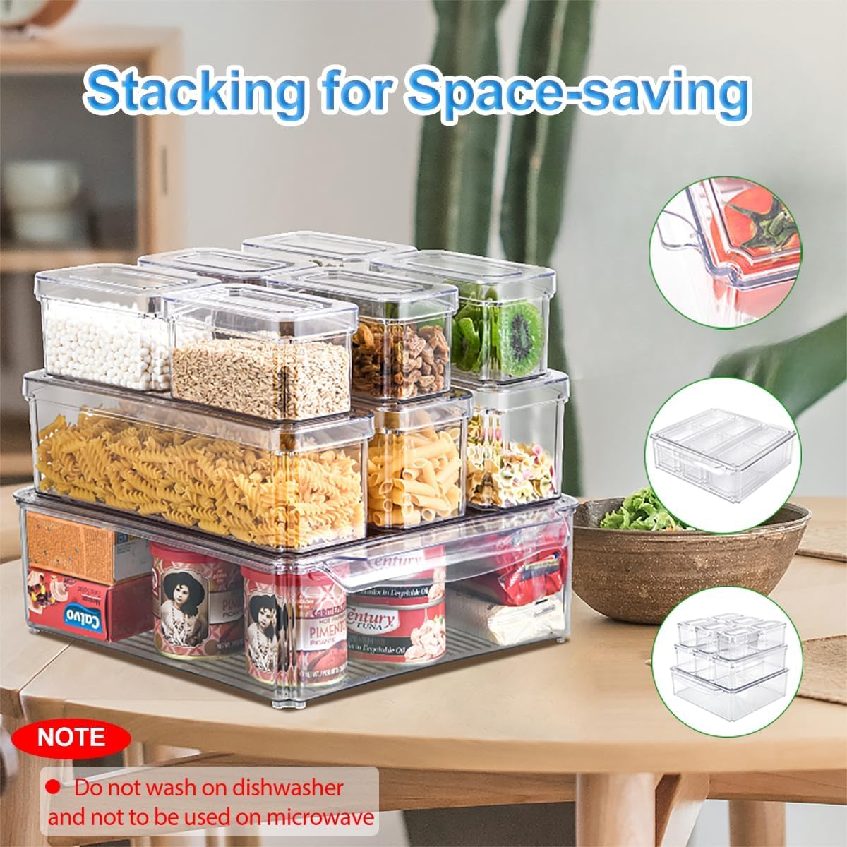 KUMD Clear Fridge Organizer Bins - 10-Pack Stackable Storage Containers with Lids, BPA-Free & Anti-Slip Base