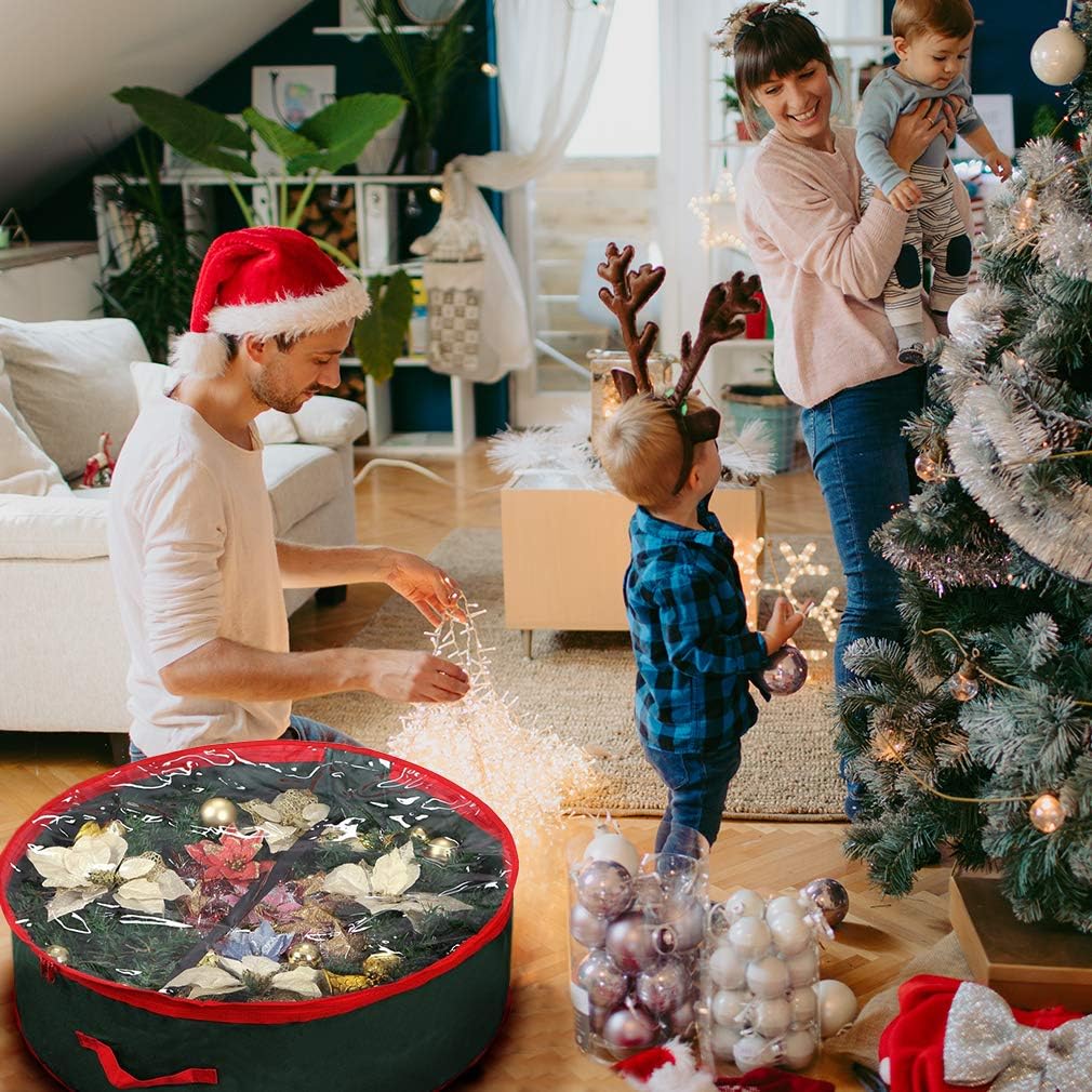 Primode Wreath Storage Bag 30" - Durable 600D Oxford Container with Clear Window for Easy Holiday Storage | Green