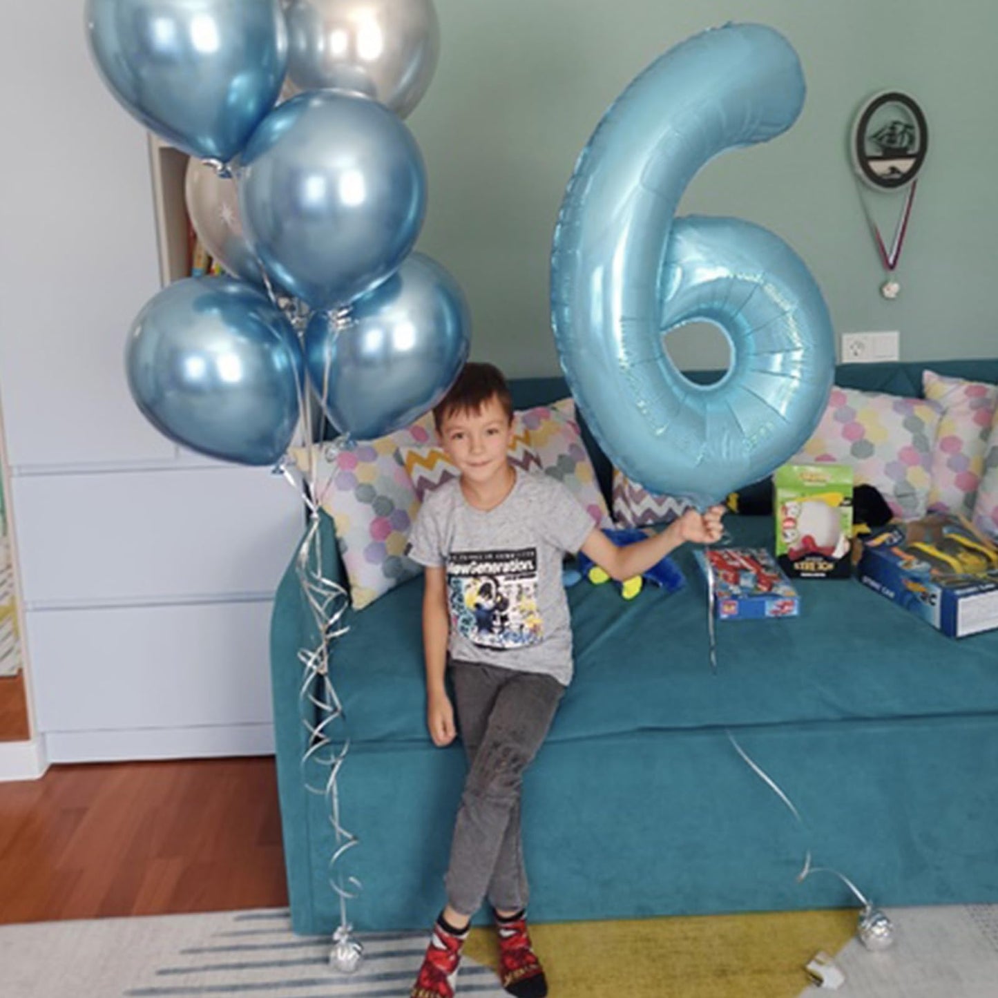 Light Blue 1 Balloon Number for 1st Birthday, 40 Inch Large Number Foil Balloons, Self Inflating for Kids Boys Men Age Birthday Party Anniversary Party Decoration Supplies