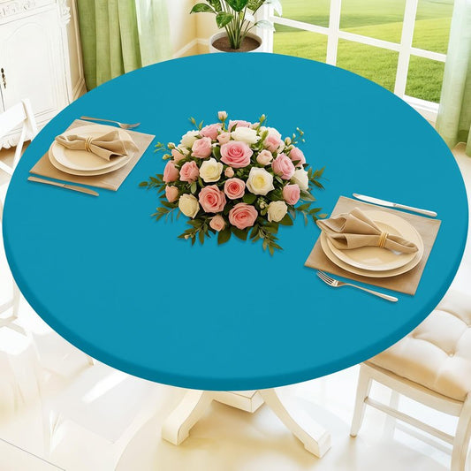 Moosfor Round Spandex Tablecloth, Elastic Fitted Waterproof Tablecloths for 57"-68" Tables, Stretch Washable Picnic Table Cover for Camping, Dining, Indoor and Outdoor, Turquoise