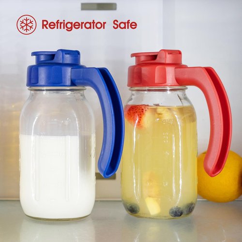 2 Pack Regular Mouth Mason Jar Lids with Handle, Airtight & Leak-proof Seal, Easy Pouring Spout, Turns your Mason Jar into Pitcher, Jars not included