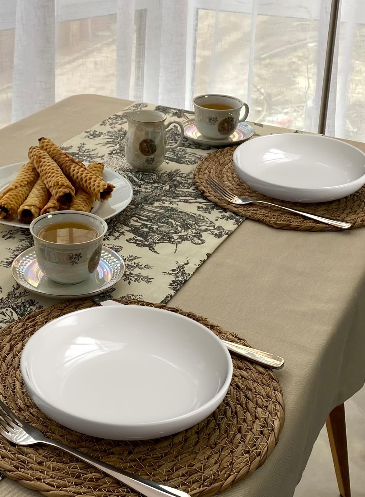 Quatish 35oz Pasta Bowls Set of 6, 8.5" Large Salad Bowls Soup Bowl for Kitchen, Microwave & Dishwasher Safe, Porcelain Wide and Shallow Serving Bowl, White Dinner Plates, Dinnerware Set, Gift