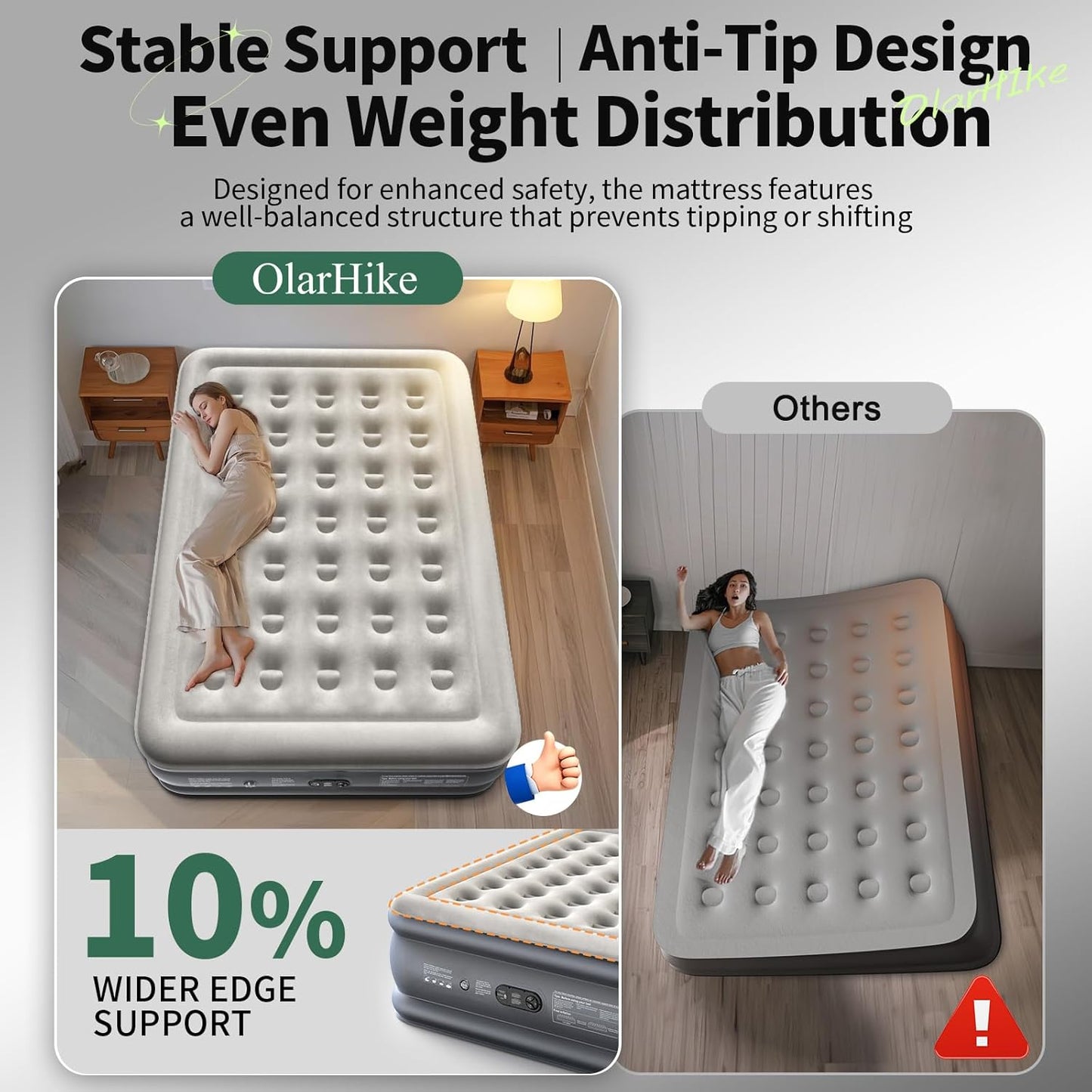 OlarHike Queen Air Mattress - Inflatable Bed with Built-In Pump | 18" Foldable Design for Home & Camping