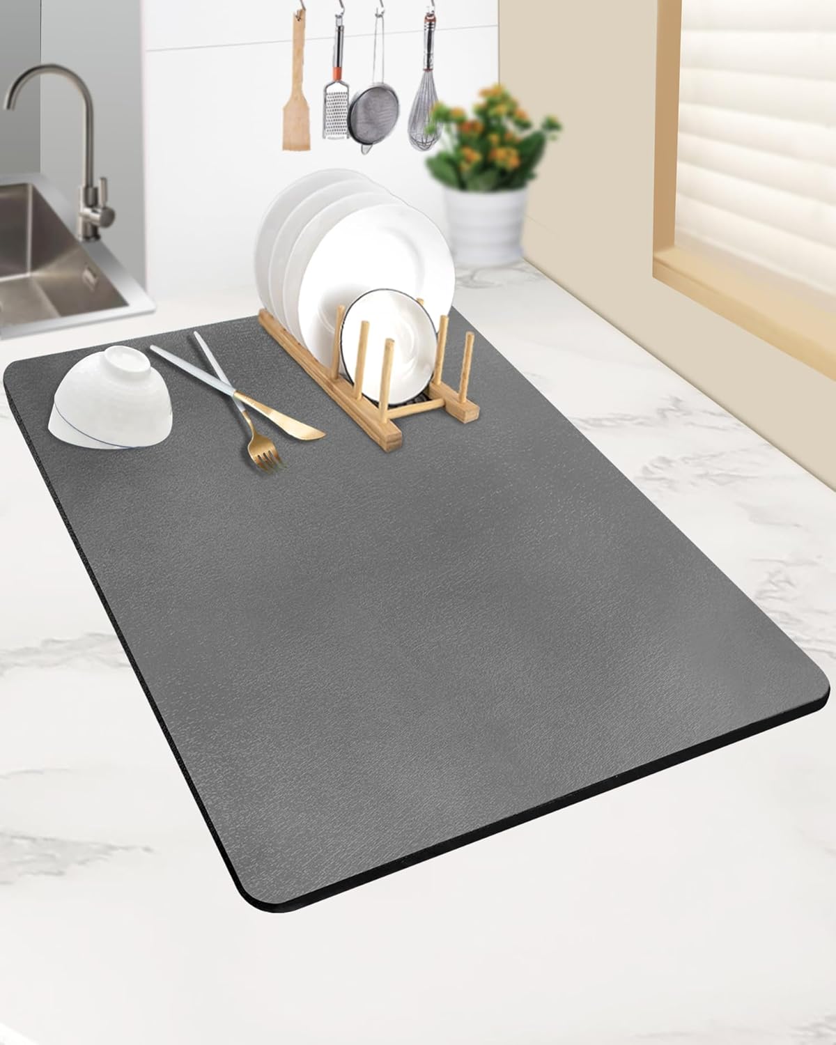 Skiennix Dish Drying Mat - Super Absorbent, Non-Slip Rubber Backing | Ideal for Kitchen Counter & Coffee Bar