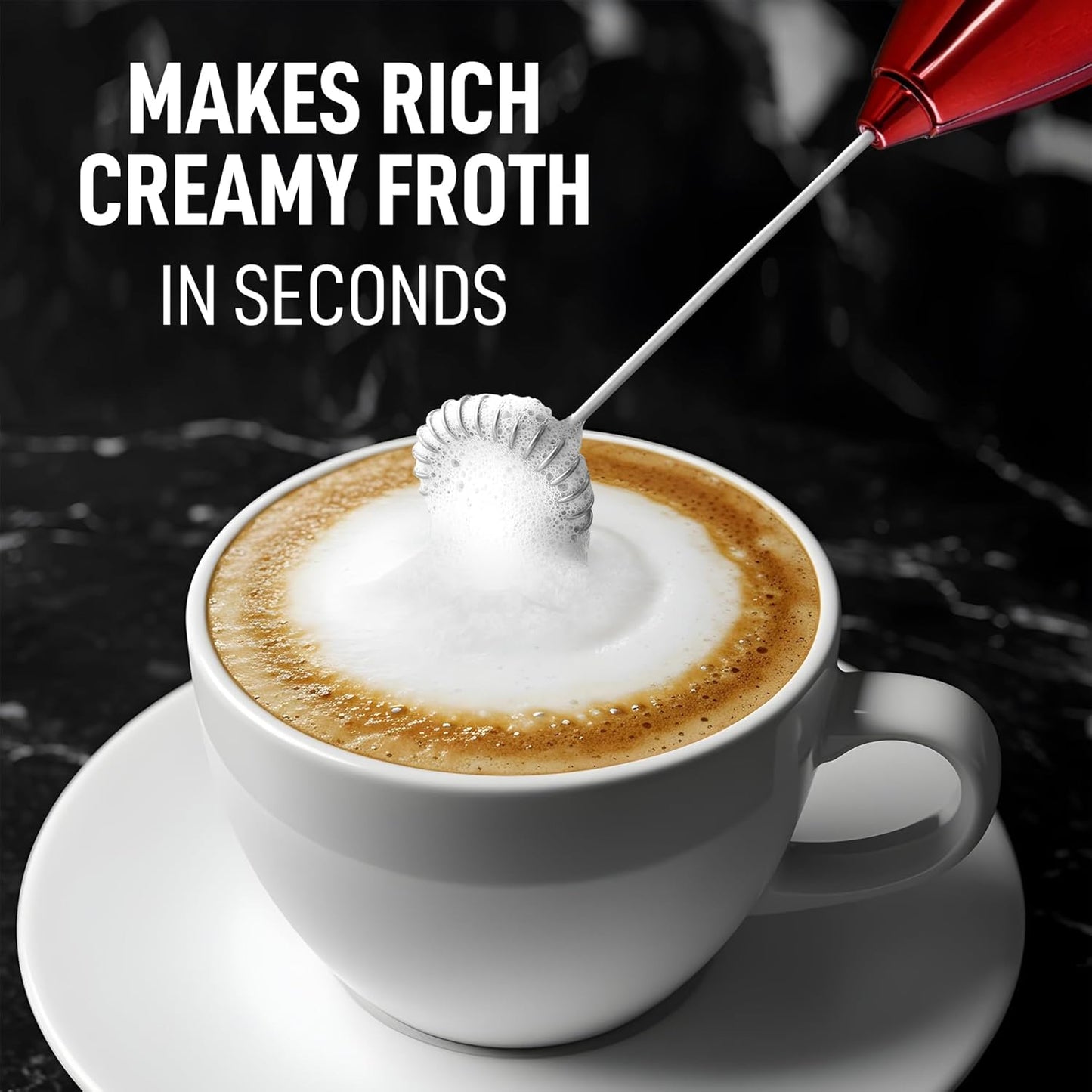 Zulay Kitchen Luxury Milk Frother - Handheld Electric Foam Maker for Coffee & Lattes | Cardinal Red Finish