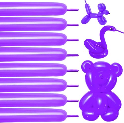 Dark Purple Long Balloons - Thickened Latex 260Q, 100 Pack for Creative Balloon Animals