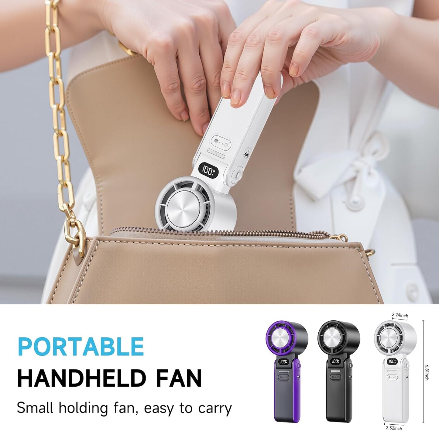 Skiennix Portable Handheld Turbo Fan - Rechargeable Mini Fan with 1-100 Stepless Speeds | Perfect for Summer Travel & Outdoor Use (Black)