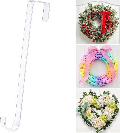 Clear Wreath-Hanger Hooks by [Brand Name] - Non-Scratch Over The Door Organizer | 12-Inch Slim Design