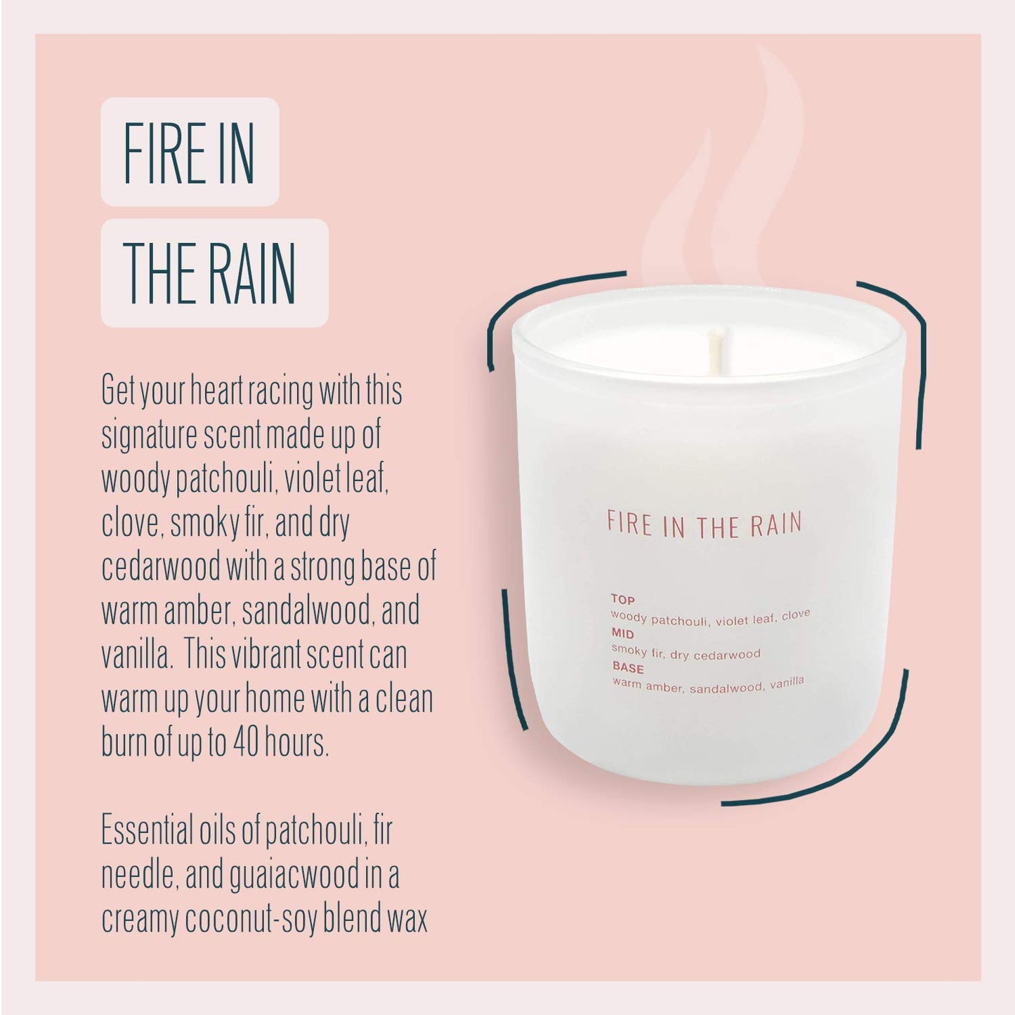 Studio Oh! Mothers Day Gifts Scented Candle Jar with Essential Oils and Fragrance-Infused Coconut-Soy Blend Wax - Burns up to 40 Hours - Non Toxic - Signature Collection Candle - Fire in The Rain