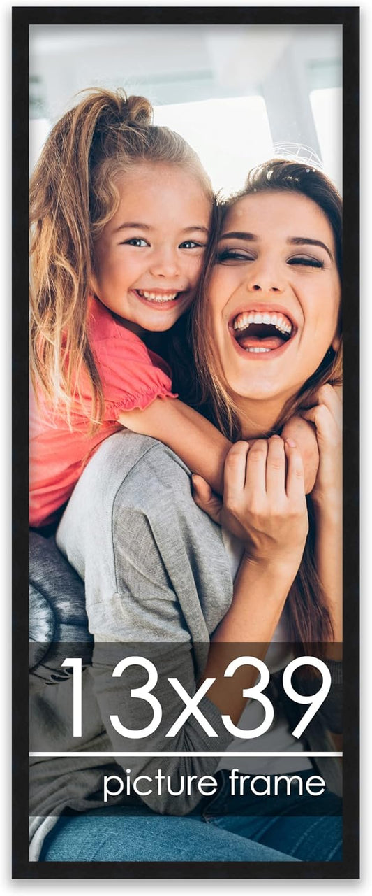 Poster Palooza 13x39 Frame Black Solid Wood Picture Frame | 0.75 Inch Moulding Width | Includes UV Acrylic Plexiglass, Foam Board Backing & Hanging Hardware