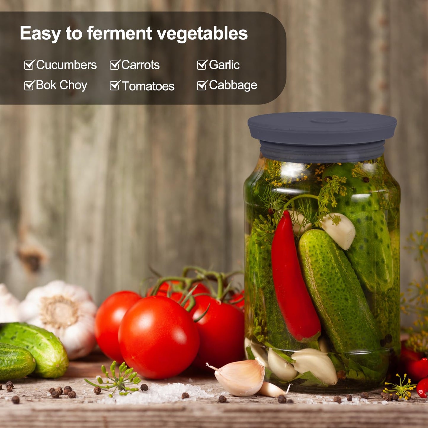 Kinggrand Kitchen Silicone Fermenting Lids Waterless Airlock Fermentation Tops Wide Mouth Mason Jar Lid Fermenter Caps for Pickles, Kimchi, and Fermented Probiotic Food 3 Pack Grey (Jars Not Included)