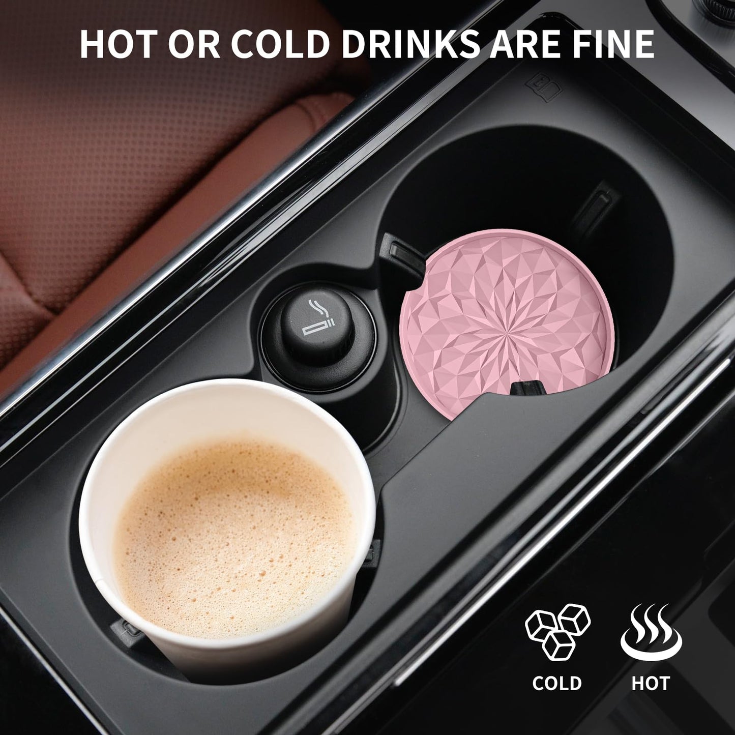 ME.FAN Car Coasters for Cup Holders [4 Pack] - 2.75In Silicone Auto Mug Mats - Universal Non-Slip Recessed Car Interior AccessoriesDusty Rose
