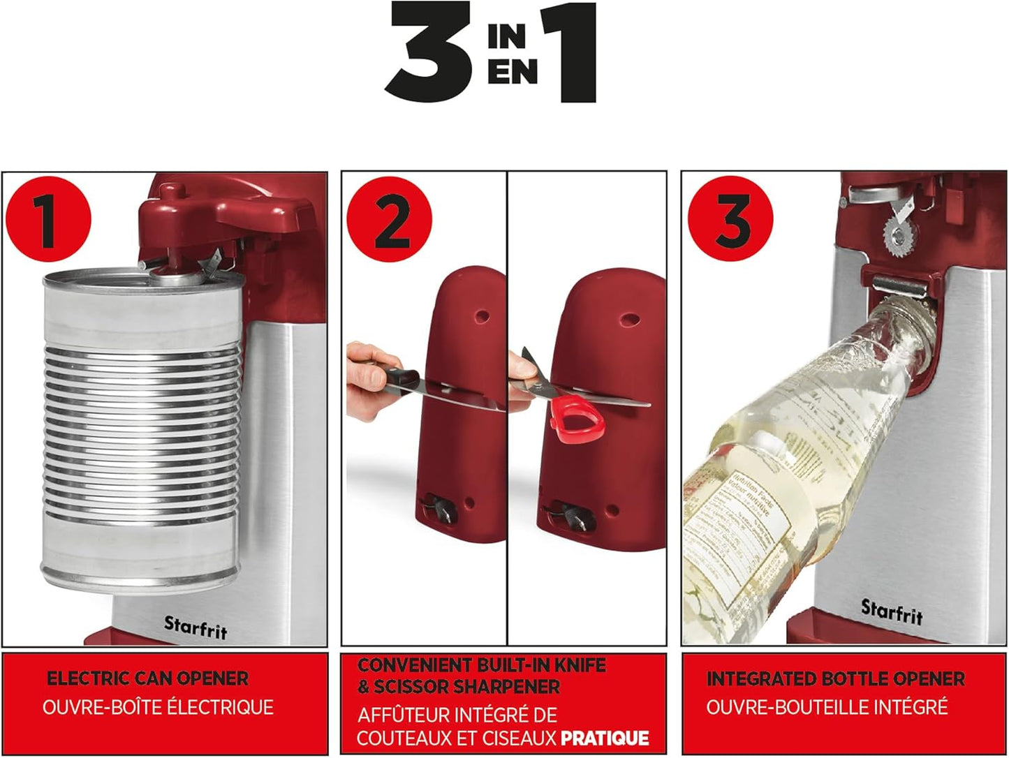 Starfrit Gourmet - MightiCan Can Opener - Safe Edge Design with Comfort Grip - Heavy Duty & Durable