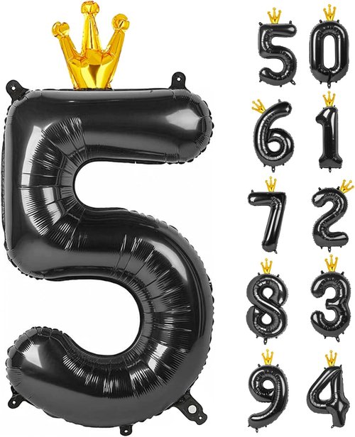 Black 5 Balloon - 40 Inch Number 5 Balloon for 5th Birthday Party Decorations | Black and Gold Theme