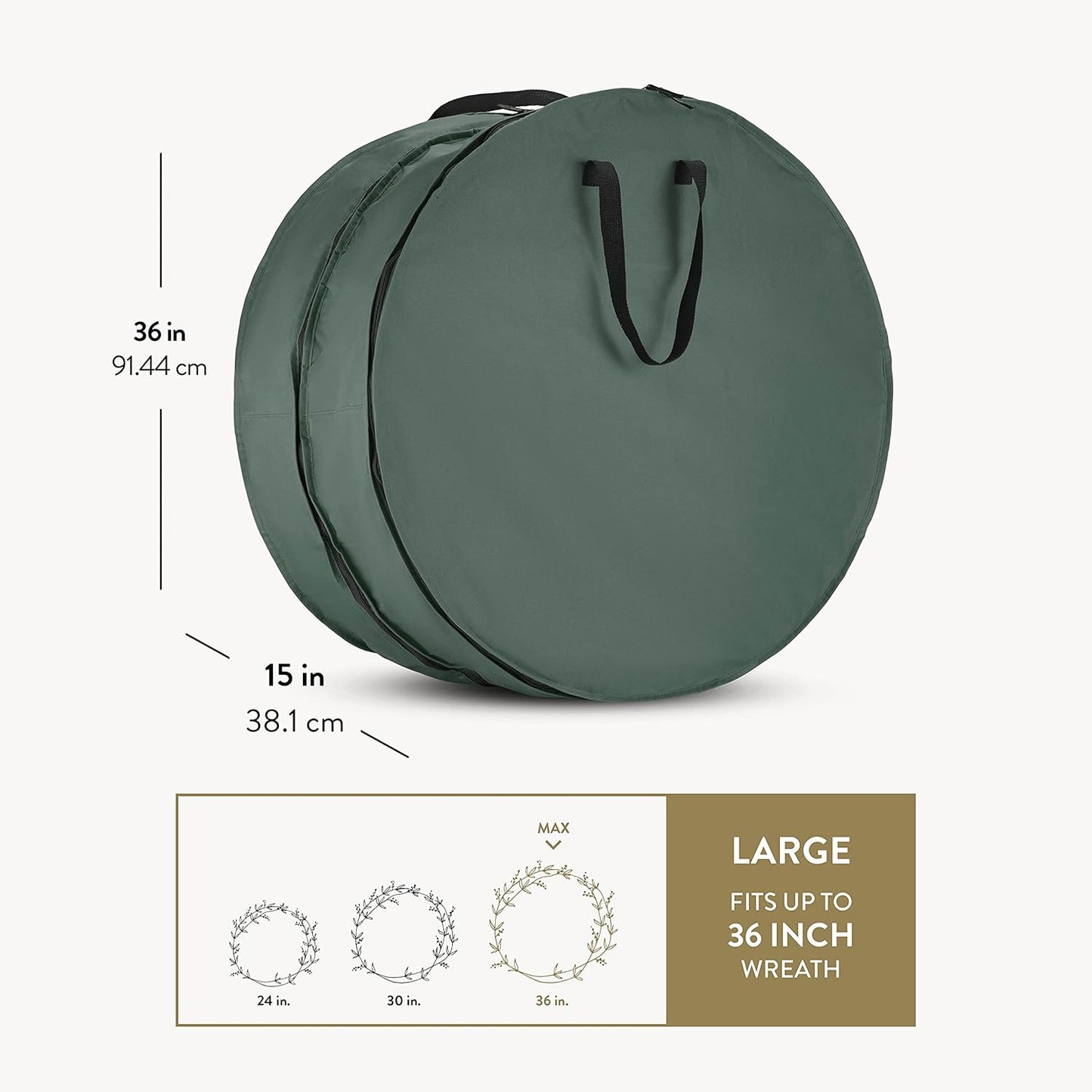 ZOBER Christmas Wreath Storage Bag - 36 Inch Capacity for 2 Wreaths | Durable 600D Oxford Fabric - Green