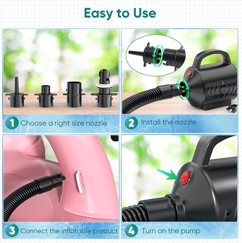 Electric Air Pump | High Power Inflator & Deflator for Inflatable Pool Toys - 400W, 4 Nozzles, AC 110-120V