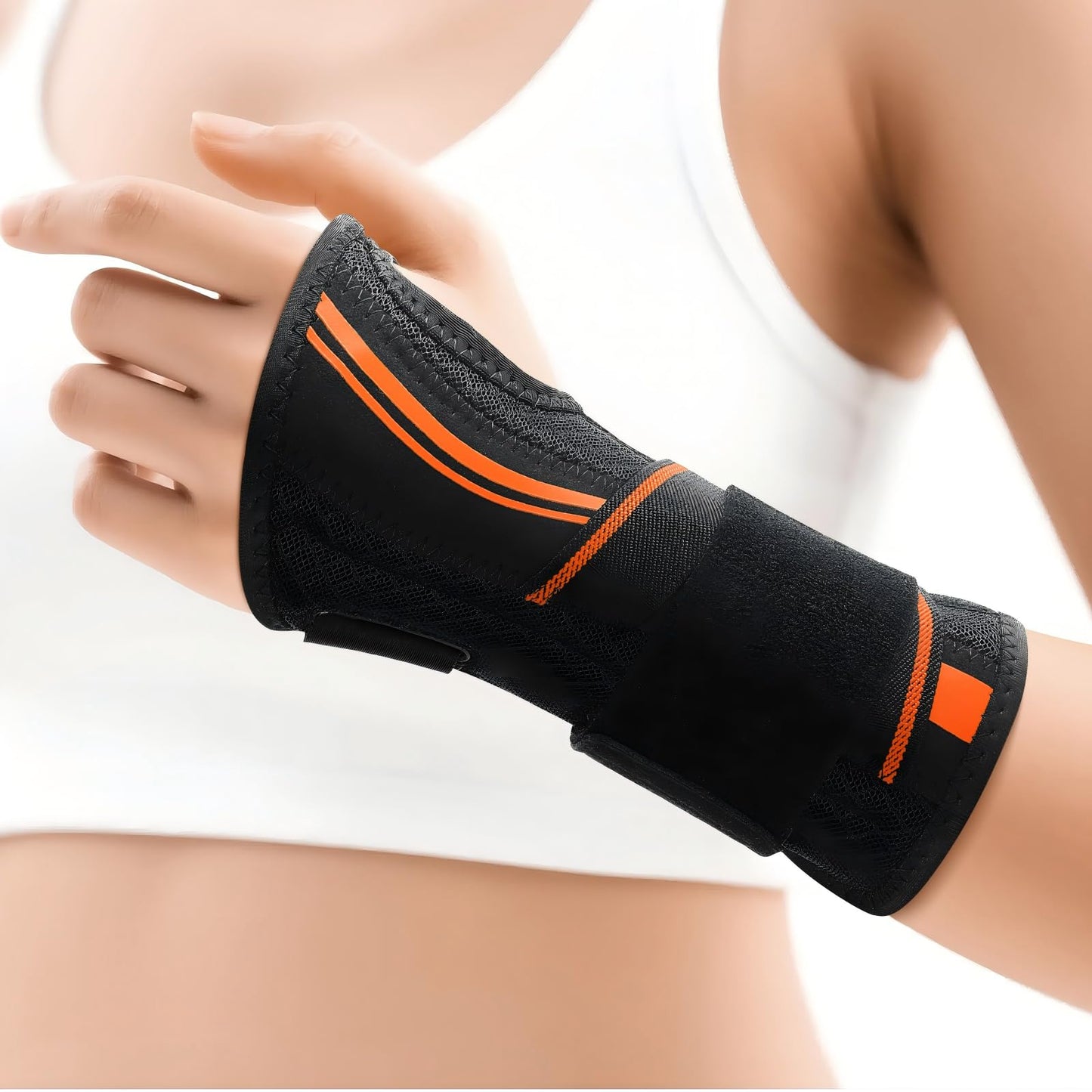 Kneopms Carpal Tunnel Wrist Brace Night Support Fit Right Hand for Work, Pain Relief Wrist Splint for Tendonitis, Sprain, Strain, Rigid Hand Brace for Arthritis for Women and Men (Black, XL, Left)