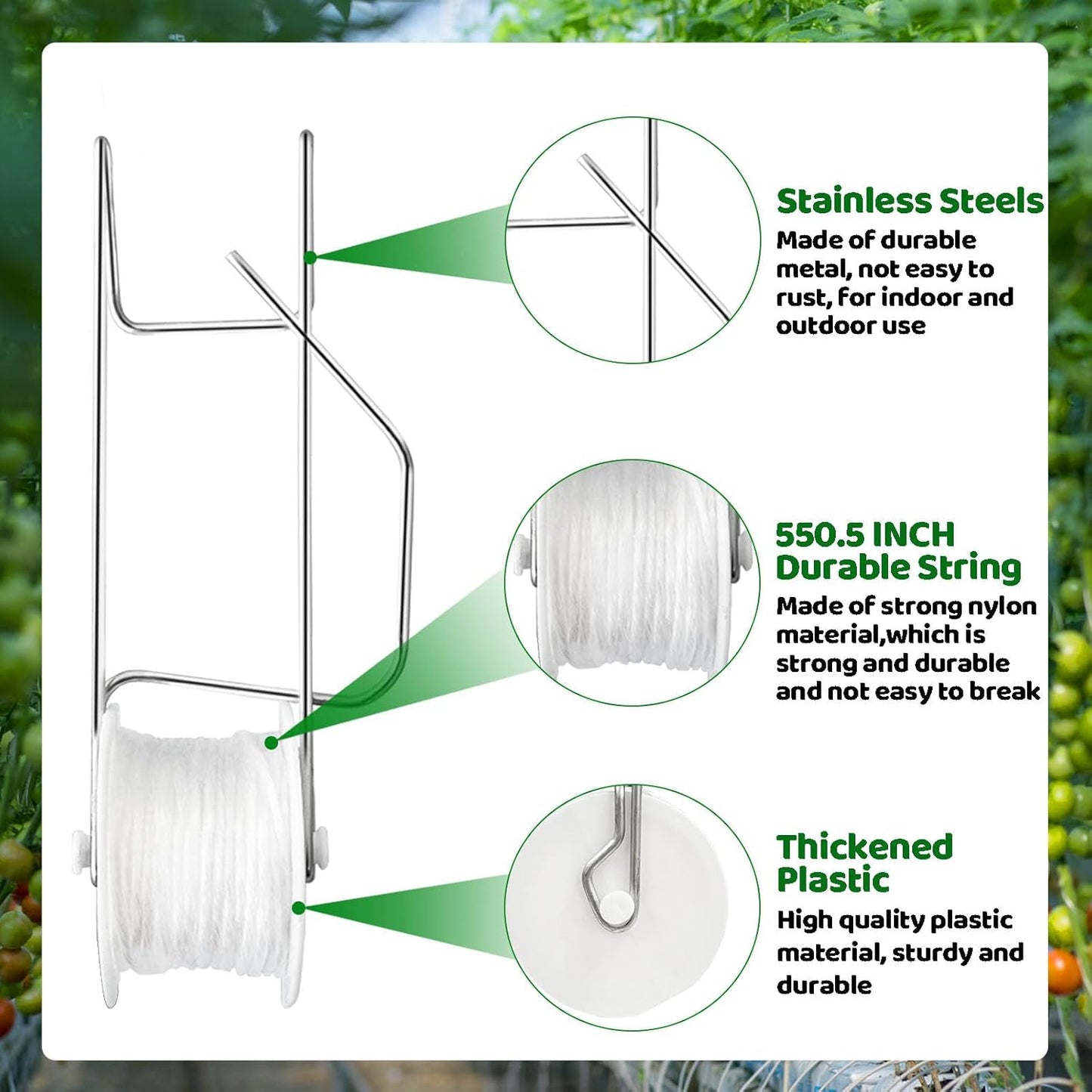Skiennix Greenhouse Trellising Kit - 10 Tomato Hooks & 100 Support Clips | Durable Metal & Nylon, White